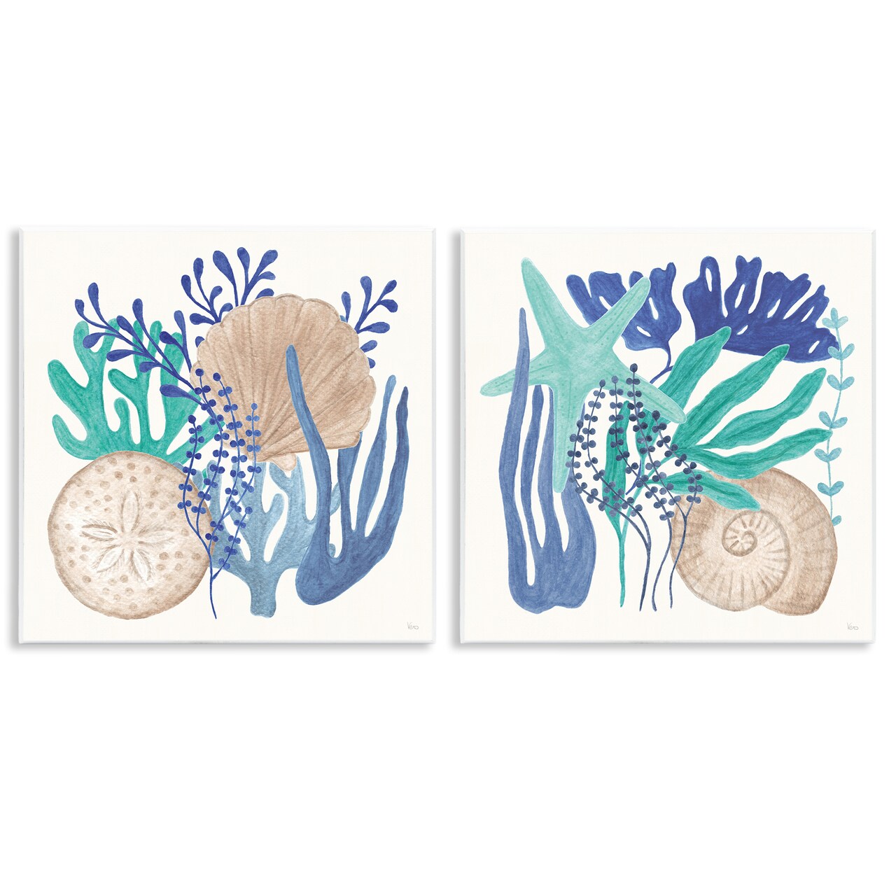 Stupell Industries Coastal Coral & Seashells 2pc Wall Plaque Art Set Design by Veronique Charron
